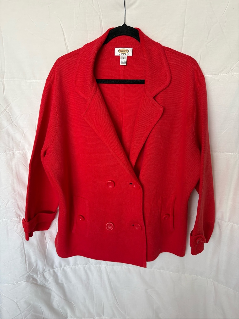 Talbots Red Double-Breasted Wool-Blend Blazer Jacket